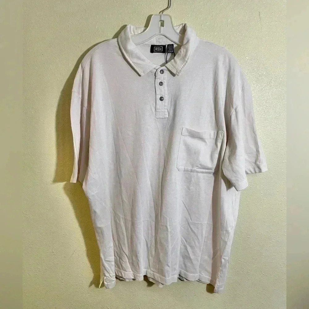 RDI Men’s Size XL Polo Shirt Cotton Chest Pocket Beige Quarter Button NEW